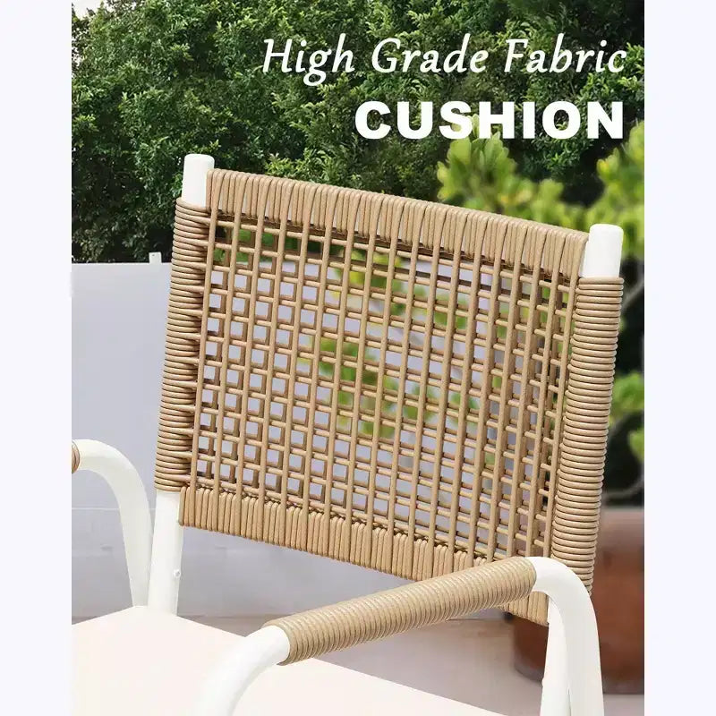 TROPOW Chaises de salle à manger d'extérieur, lot de 2 chaises en rotin tressé toutes saisons avec cadre en métal, chaise de salle à manger d'extérieur avec coussin pour intérieur et jardin