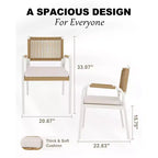 TROPOW Chaises de salle à manger d'extérieur, lot de 2 chaises en rotin tressé toutes saisons avec cadre en métal, chaise de salle à manger d'extérieur avec coussin pour intérieur et jardin