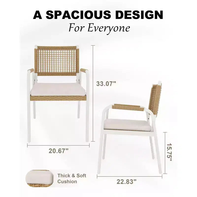 TROPOW Chaises de salle à manger d'extérieur, lot de 2 chaises en rotin tressé toutes saisons avec cadre en métal, chaise de salle à manger d'extérieur avec coussin pour intérieur et jardin