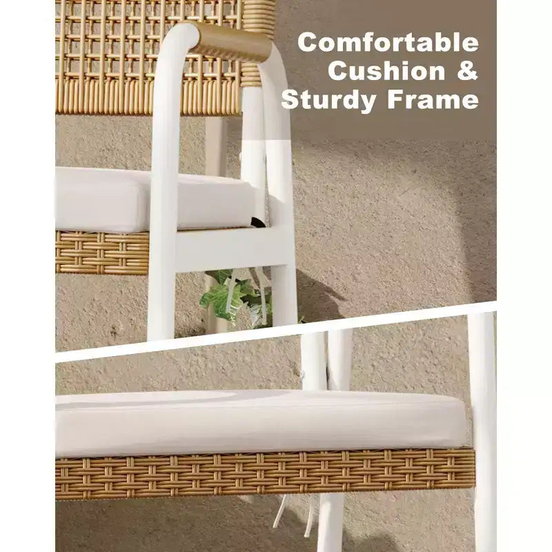 TROPOW Chaises de salle à manger d'extérieur, lot de 2 chaises en rotin tressé toutes saisons avec cadre en métal, chaise de salle à manger d'extérieur avec coussin pour intérieur et jardin