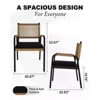TROPOW Chaises de salle à manger d'extérieur, lot de 2 chaises en rotin tressé toutes saisons avec cadre en métal, chaise de salle à manger d'extérieur avec coussin pour intérieur et jardin