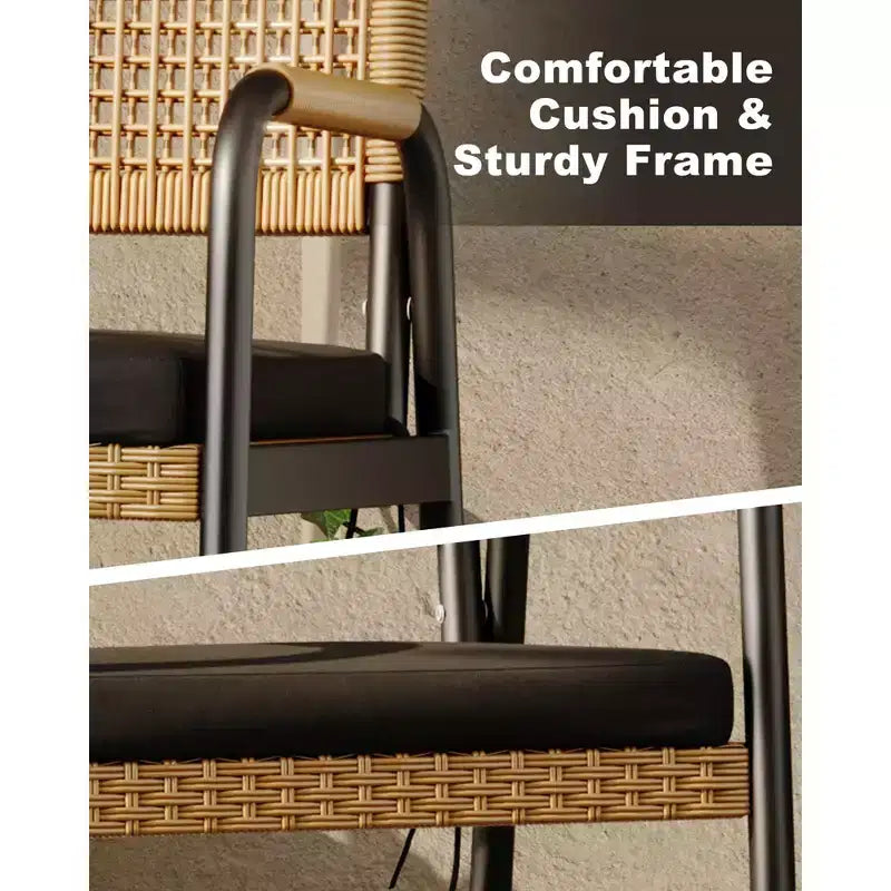TROPOW Chaises de salle à manger d'extérieur, lot de 2 chaises en rotin tressé toutes saisons avec cadre en métal, chaise de salle à manger d'extérieur avec coussin pour intérieur et jardin