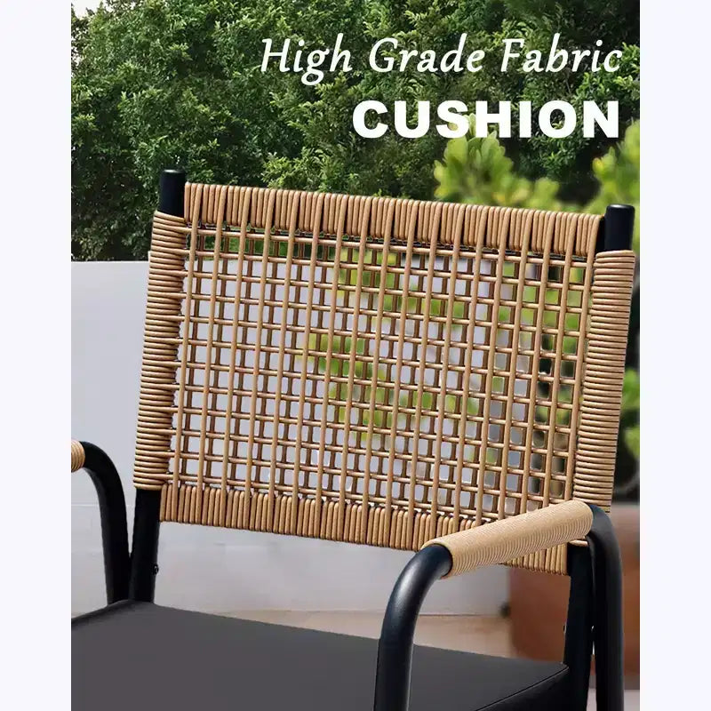 TROPOW Chaises de salle à manger d'extérieur, lot de 2 chaises en rotin tressé toutes saisons avec cadre en métal, chaise de salle à manger d'extérieur avec coussin pour intérieur et jardin