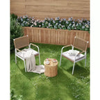TROPOW Chaises de salle à manger d'extérieur, lot de 2 chaises en rotin tressé toutes saisons avec cadre en métal, chaise de salle à manger d'extérieur avec coussin pour intérieur et jardin