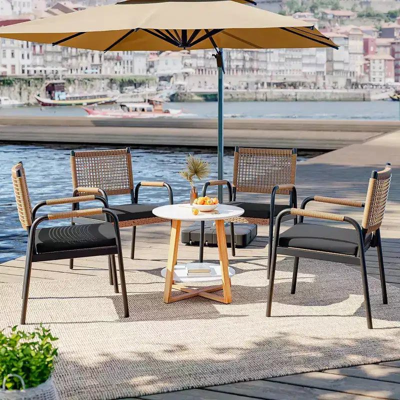 TROPOW Outdoor Patio Dining Chairs, All-Weather Wicker Rattan Chairs Set of 2 w/Metal Frame, Outdoor Dining Chair with Cushion for Indoor, Garden