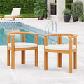 Christopher Knight Home Dravik Rustic Patio Acacia Wood Armrest Dining Chairs with Curved Back and Cushions (Set of 2)