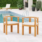 Christopher Knight Home Dravik Rustic Patio Acacia Wood Armrest Dining Chairs with Curved Back and Cushions (Set of 2)