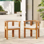 Christopher Knight Home Chaises de salle à manger rustiques Dravik en bois d'acacia avec accoudoirs, dossier incurvé et coussins (lot de 2)