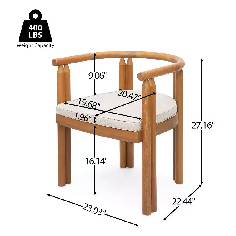 Christopher Knight Home Chaises de salle à manger rustiques Dravik en bois d'acacia avec accoudoirs, dossier incurvé et coussins (lot de 2)
