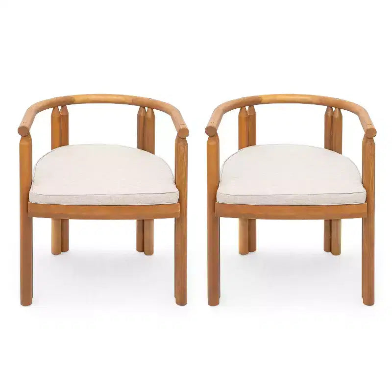 Christopher Knight Home Chaises de salle à manger rustiques Dravik en bois d'acacia avec accoudoirs, dossier incurvé et coussins (lot de 2)