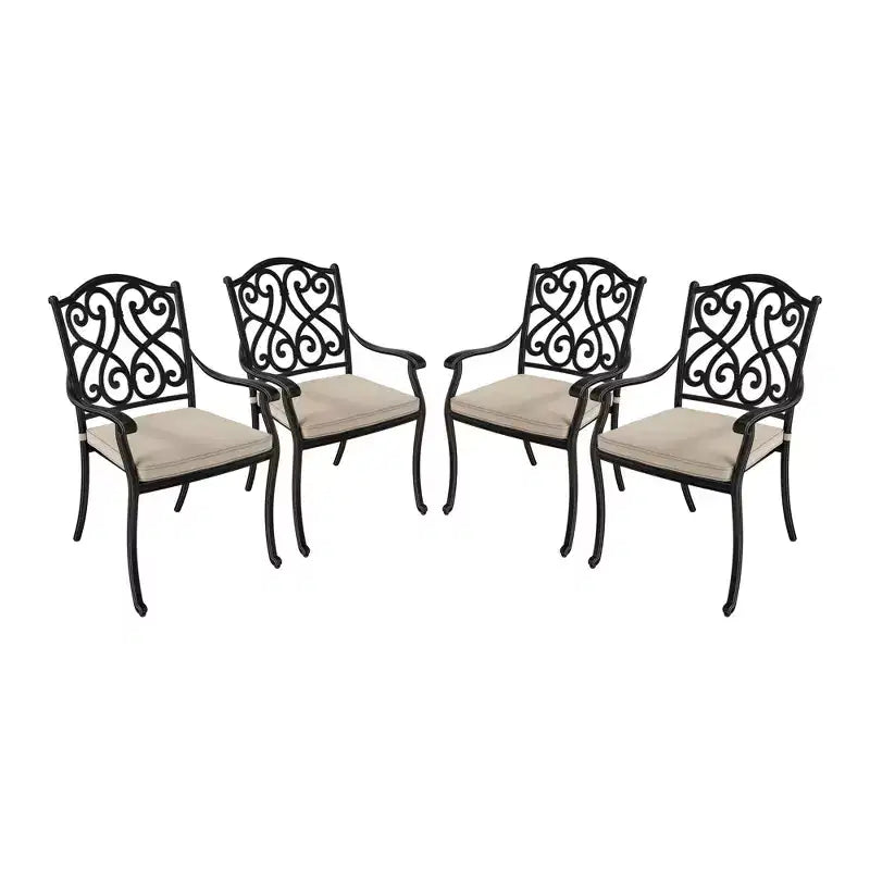 Mondawe Cast Aluminum Outdoor Dining Armchair with Sofa Cushion (Set of 4)