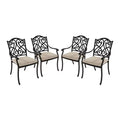 Mondawe Cast Aluminum Outdoor Dining Armchair with Sofa Cushion (Set of 4)