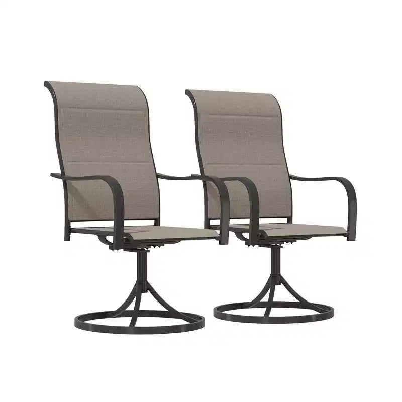 Mondawe 2-Piece Outdoor Patio Swivel Rocking Dining Chairs,High Back Support 360Rotating Iron Textilene Dining Swivel Chairs (Set of 2)