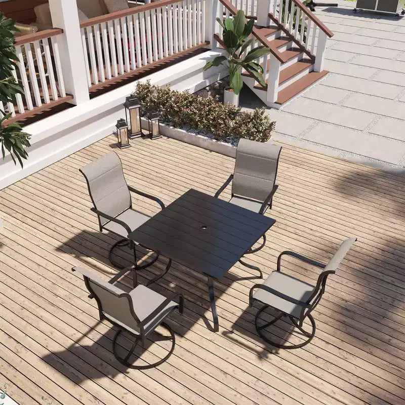 Chaises de salle à manger pivotantes et à bascule Mondawe 2 pièces pour patio extérieur, chaises de salle à manger pivotantes en fer et textilène à dossier haut et rotation à 360° (ensemble de 2)