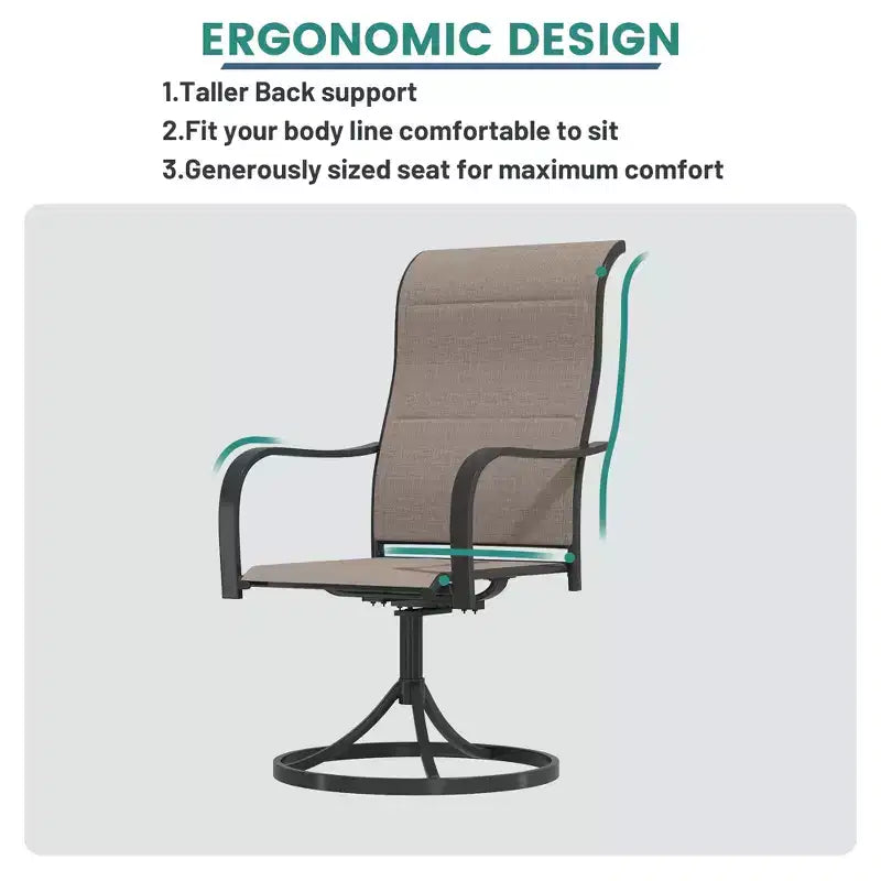 Chaises de salle à manger pivotantes et à bascule Mondawe 2 pièces pour patio extérieur, chaises de salle à manger pivotantes en fer et textilène à dossier haut et rotation à 360° (ensemble de 2)