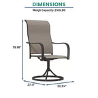 Chaises de salle à manger pivotantes et à bascule Mondawe 2 pièces pour patio extérieur, chaises de salle à manger pivotantes en fer et textilène à dossier haut et rotation à 360° (ensemble de 2)