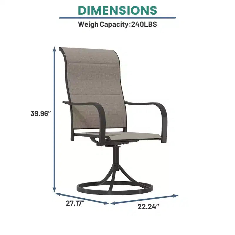 Chaises de salle à manger pivotantes et à bascule Mondawe 2 pièces pour patio extérieur, chaises de salle à manger pivotantes en fer et textilène à dossier haut et rotation à 360° (ensemble de 2)