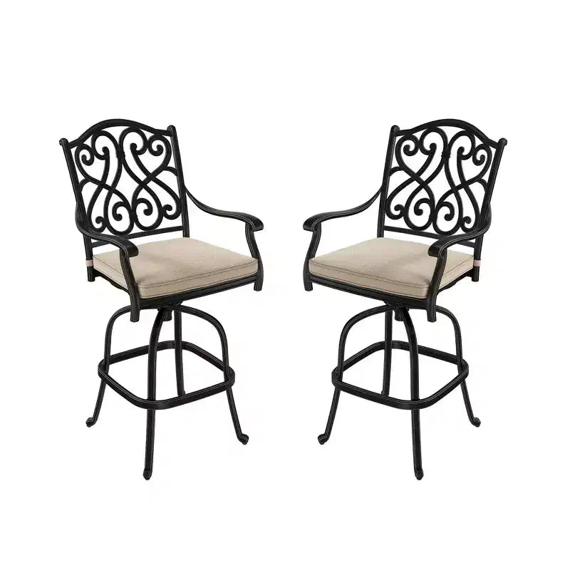 Mondawe Bar Chair Cast Aluminum Outdoor High Back Stool Chair with Cushion (Set of 2)