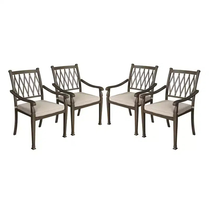 Mondawe Hollow Back Cast Aluminum Outdoor Dining Armchair with Cushion (Set of 4)
