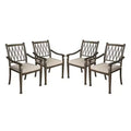 Mondawe Hollow Back Cast Aluminum Outdoor Dining Armchair with Cushion (Set of 4)