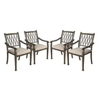 Mondawe Hollow Back Cast Aluminum Outdoor Dining Armchair with Cushion (Set of 4)