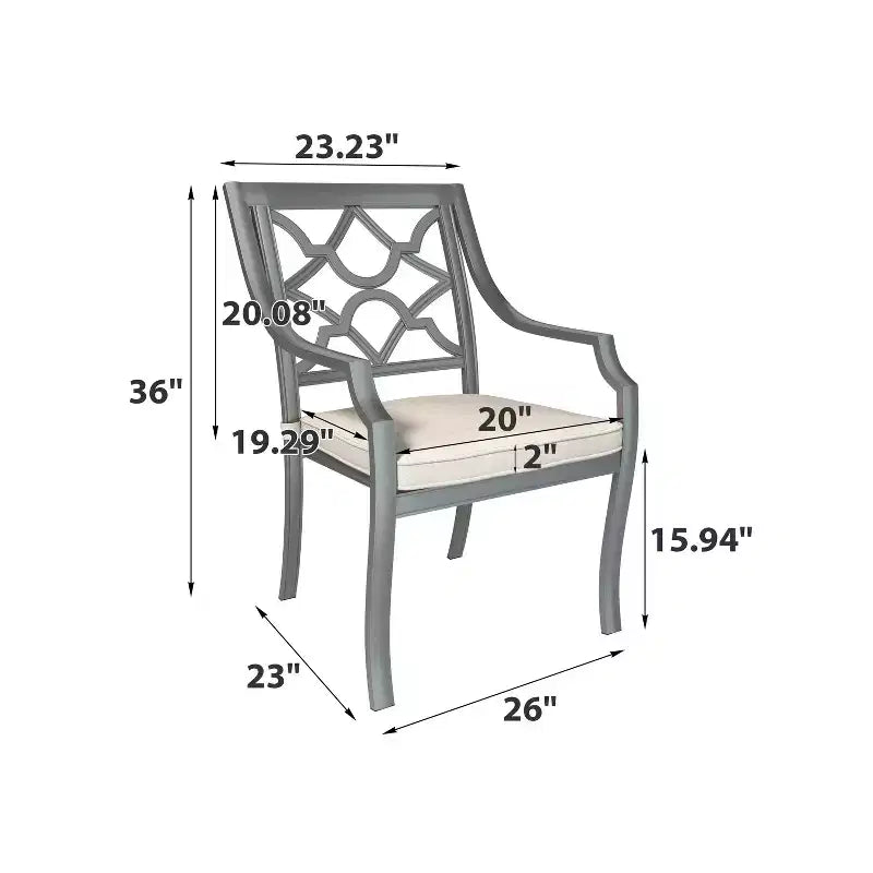 Mondawe - Sedia da pranzo da esterno con braccioli in alluminio pressofuso verniciato a polvere con cuscino (set da 6)