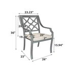 Mondawe - Sedia da pranzo da esterno con braccioli in alluminio pressofuso verniciato a polvere con cuscino (set da 6)