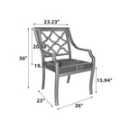 Mondawe - Sedia da pranzo da esterno con braccioli in alluminio pressofuso verniciato a polvere con cuscino (set da 6)