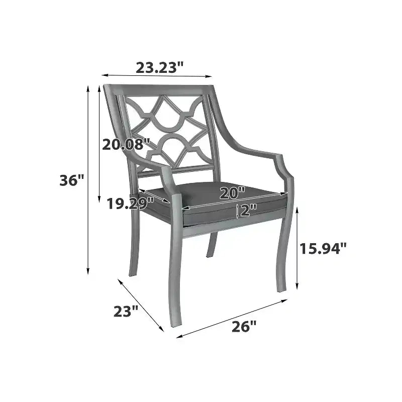 Mondawe - Sedia da pranzo da esterno con braccioli in alluminio pressofuso verniciato a polvere con cuscino (set da 6)