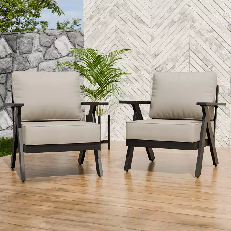 EAGLE PEAK Urban Slate Modern Patio Accent Chair Set of 2 with Thick Cushions