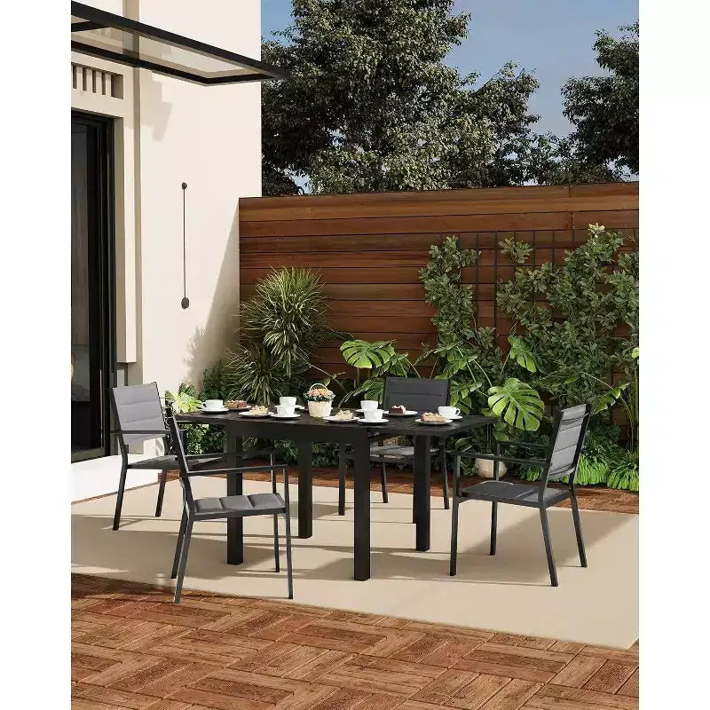 Sedie da pranzo impilabili Acekool da esterno, set da 4 - Struttura in alluminio con tessuto Textilene traspirante, Grigio