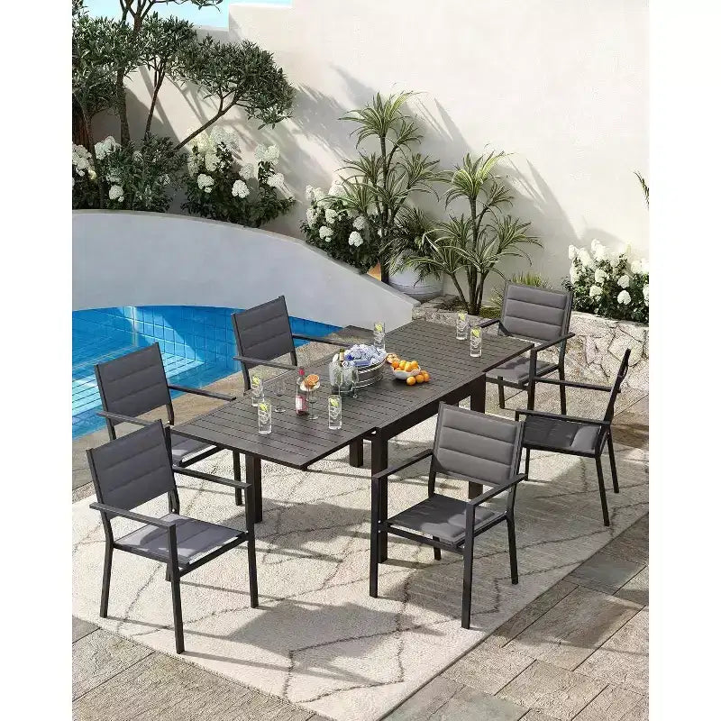 Sedie da pranzo impilabili Acekool da esterno, set da 4 - Struttura in alluminio con tessuto Textilene traspirante, Grigio
