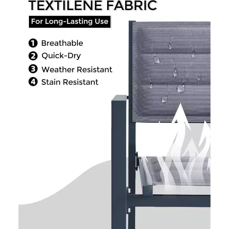 Sedie da pranzo impilabili Acekool da esterno, set da 4 - Struttura in alluminio con tessuto Textilene traspirante, Grigio