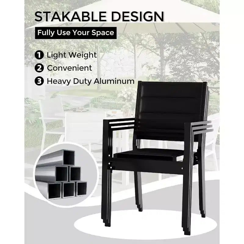 Sedie da pranzo impilabili Acekool da esterno, set da 4 - Struttura in alluminio con tessuto Textilene traspirante, Grigio