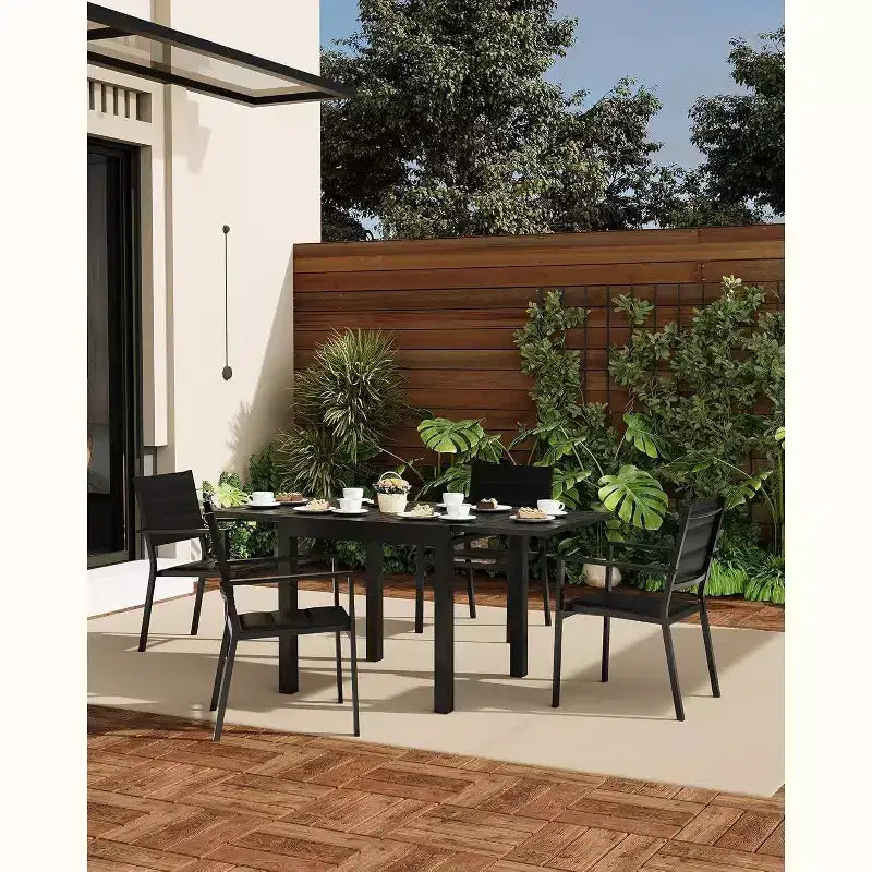 Sedie da pranzo impilabili Acekool da esterno, set da 4 - Struttura in alluminio con tessuto Textilene traspirante, Grigio