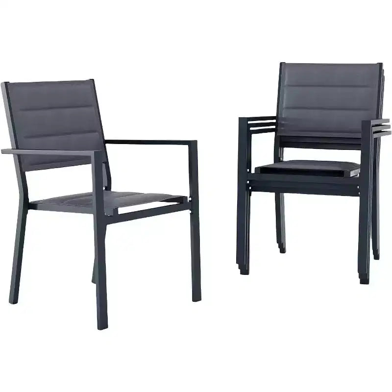 Sedie da pranzo impilabili Acekool da esterno, set da 4 - Struttura in alluminio con tessuto Textilene traspirante, Grigio