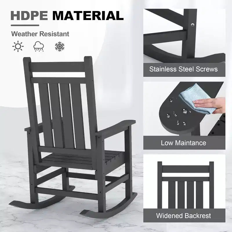 Acekool Sedia a Dondolo da Esterno Extra Large in HDPE, Dondolo in Polietilene Resistente a Tutte le Condizioni Atmosferiche, Dondolo da Portico con Schienale Alto e Supporto Robusto