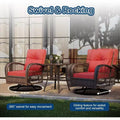 Acekool 3-Piece Patio Swivel Rocker Set with Side Table, Wicker Outdoor Chairs with Thick Cushions, Red