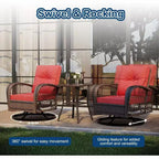 Acekool 3-Piece Patio Swivel Rocker Set with Side Table, Wicker Outdoor Chairs with Thick Cushions, Red