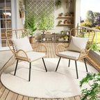 Acekool 2-Piece Boho Outdoor Patio Wicker Chairs Set with Thick Cushions and Pillows, All-Weather Rattan Chairs for Patio and Poolside, Brown