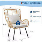 Set di 2 sedie da esterno Acekool in vimini boho con cuscini spessi e cuscini decorativi, sedie in rattan per tutte le stagioni per patio e bordo piscina, marrone