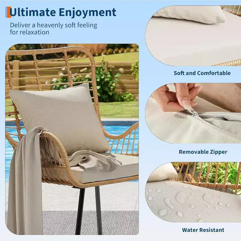 Set di 2 sedie da esterno Acekool in vimini boho con cuscini spessi e cuscini decorativi, sedie in rattan per tutte le stagioni per patio e bordo piscina, marrone