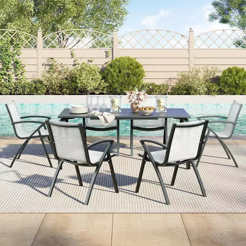 Acekool 6-Piece Modern Aluminum Outdoor Dining Chairs Set with Quick-Dry Textilene Fabric, Ergonomic Patio Seating, Gray