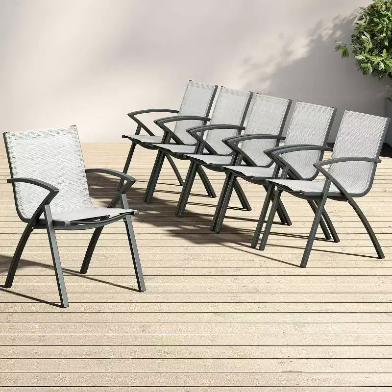 Set Acekool di 6 Sedie da Pranzo da Esterno Moderne in Alluminio con Tessuto Textilene ad Asciugatura Rapida, Sedute Ergonomiche per Patio, Grigio