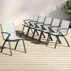 Set Acekool di 6 Sedie da Pranzo da Esterno Moderne in Alluminio con Tessuto Textilene ad Asciugatura Rapida, Sedute Ergonomiche per Patio, Grigio