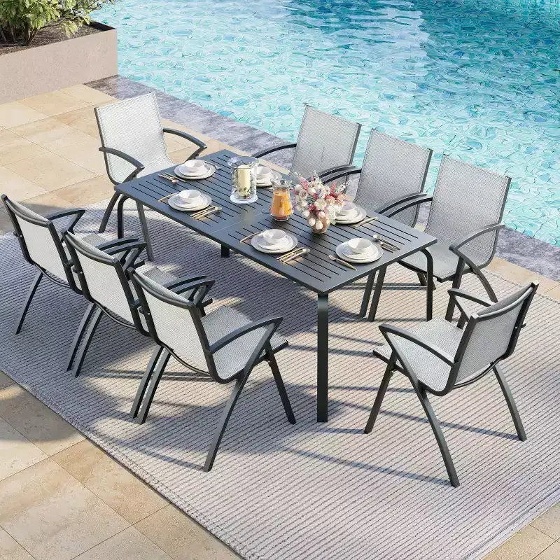 Set Acekool di 6 Sedie da Pranzo da Esterno Moderne in Alluminio con Tessuto Textilene ad Asciugatura Rapida, Sedute Ergonomiche per Patio, Grigio
