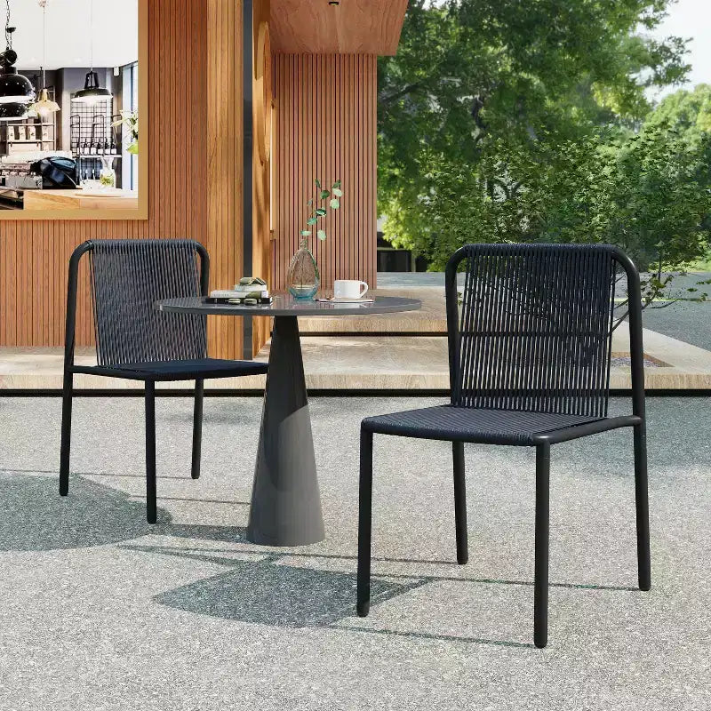Christopher Knight Home Balfour - Sedie da pranzo moderne da esterno impilabili in rattan e ferro (set di 2)