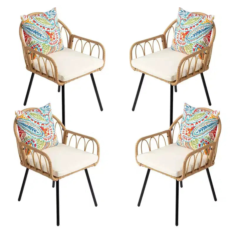 Karl Home | Metal-framed Rattan-woven Patio Dining Chair (Set of 4)