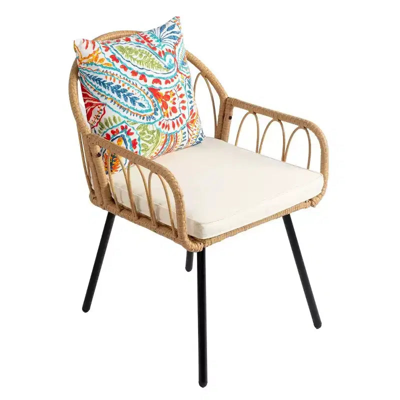 Karl Home | Sedia da pranzo da esterno con struttura in metallo e intreccio in rattan (set da 4)