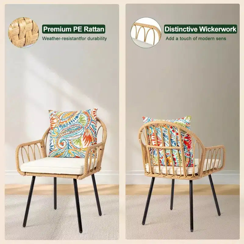 Karl Home | Sedia da pranzo da esterno con struttura in metallo e intreccio in rattan (set da 4)
